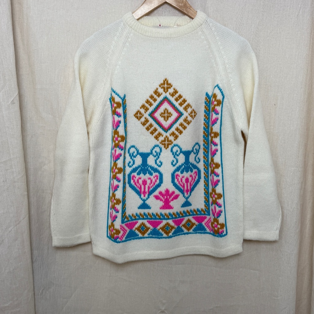 True Vintage 80s Folk Art Sweater Small